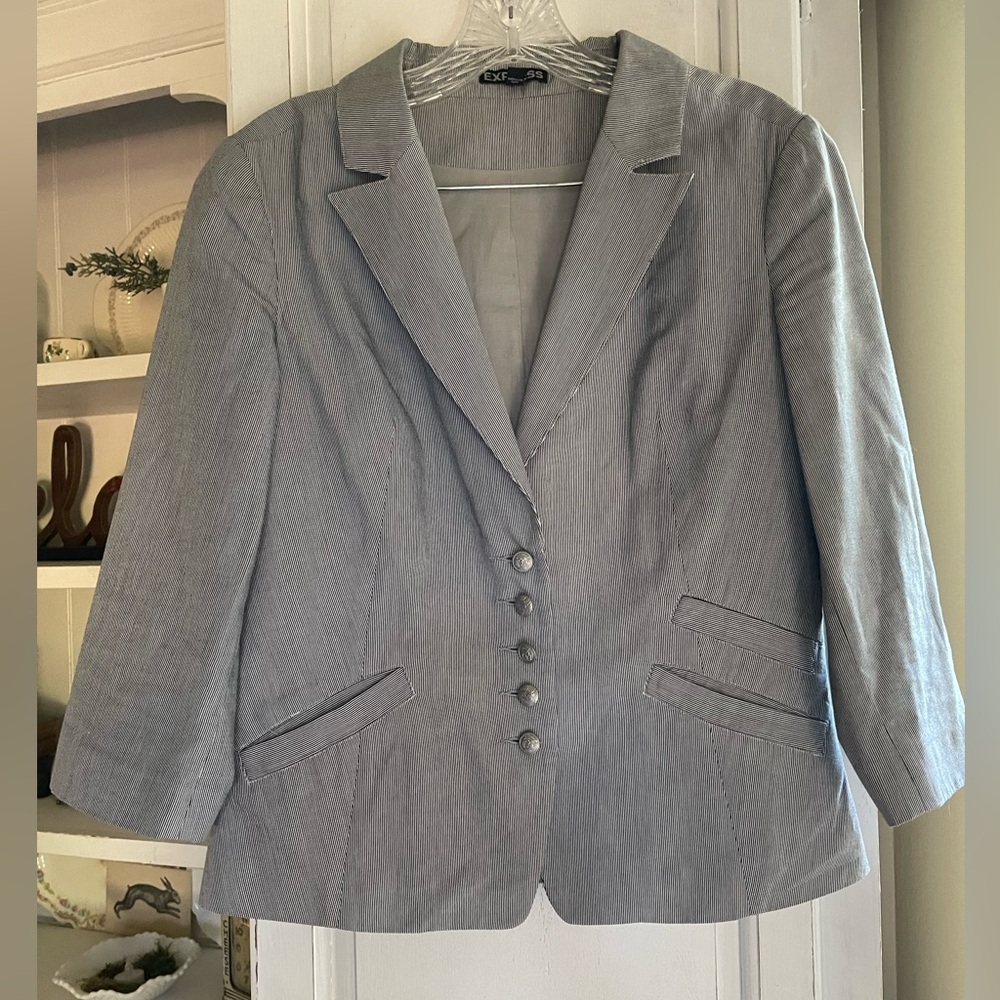 Navy Blue and White pinstriped Express Blazer.